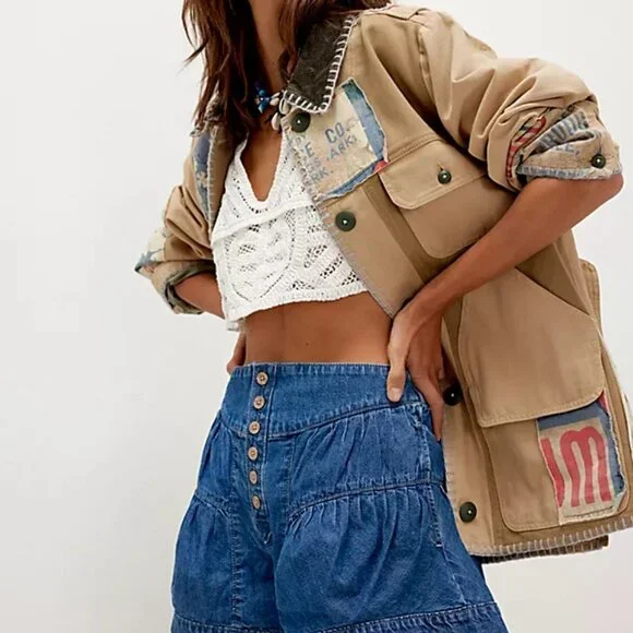 We The Free Fleur Denim Shorts Color True Blue - Picture 3 of 5